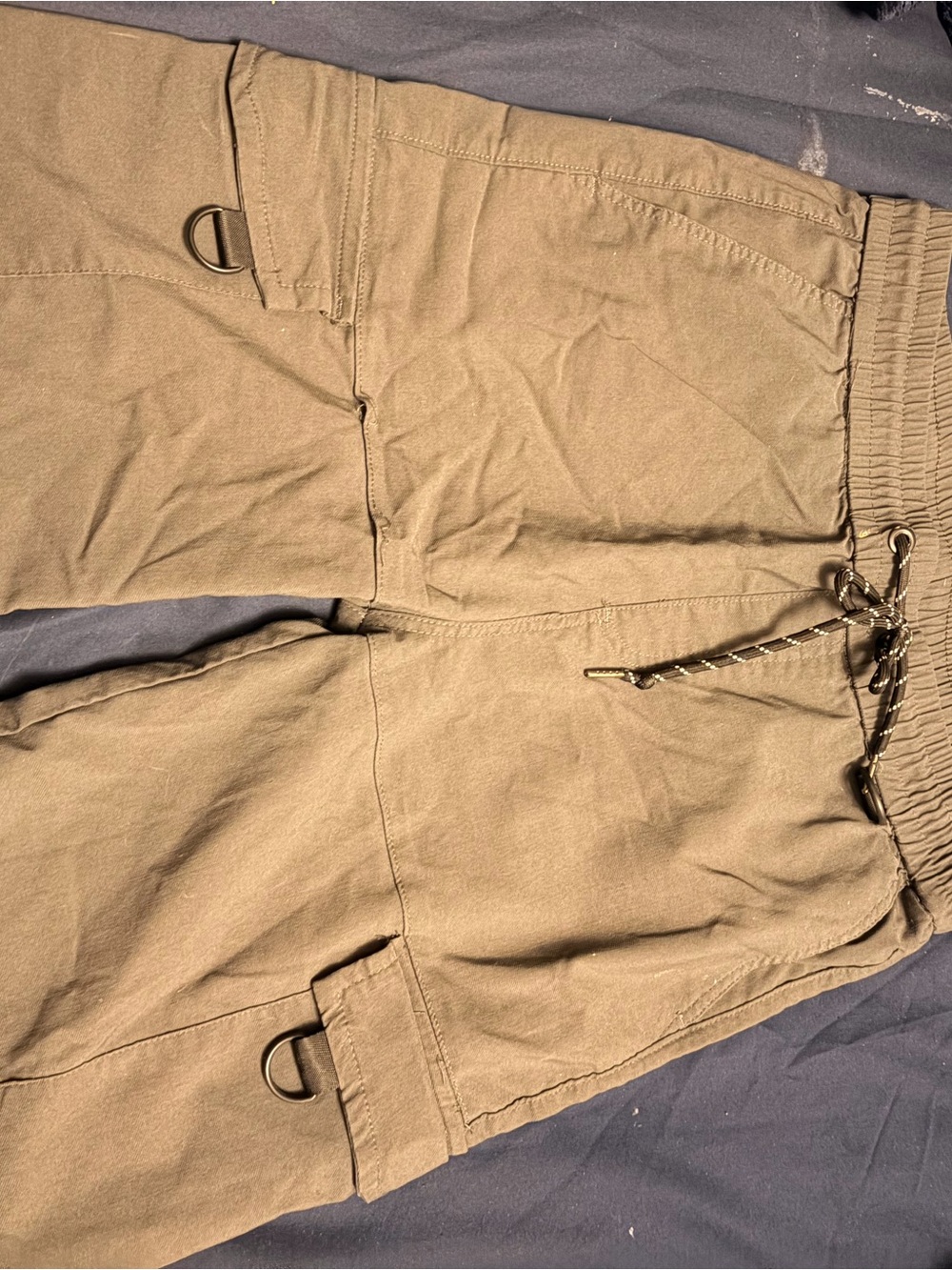 Men's Cargo Drawstring Shorts in Tan with Utility D-Ring Details